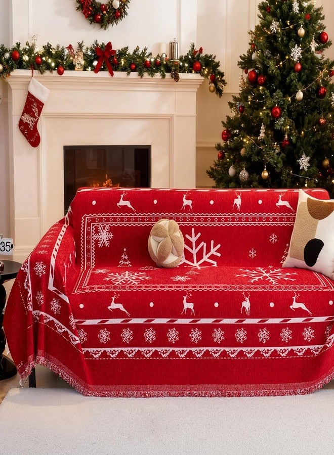 EVENHUG Christmas Theme Sofa Covers with Tassels Reversible Couch Cover for Pets Dogs Christmas Home Decoration Sofa Slipcover for 2-3 Cushion Couch Washable Chenille Couch Protector (71" X118") - Image 2
